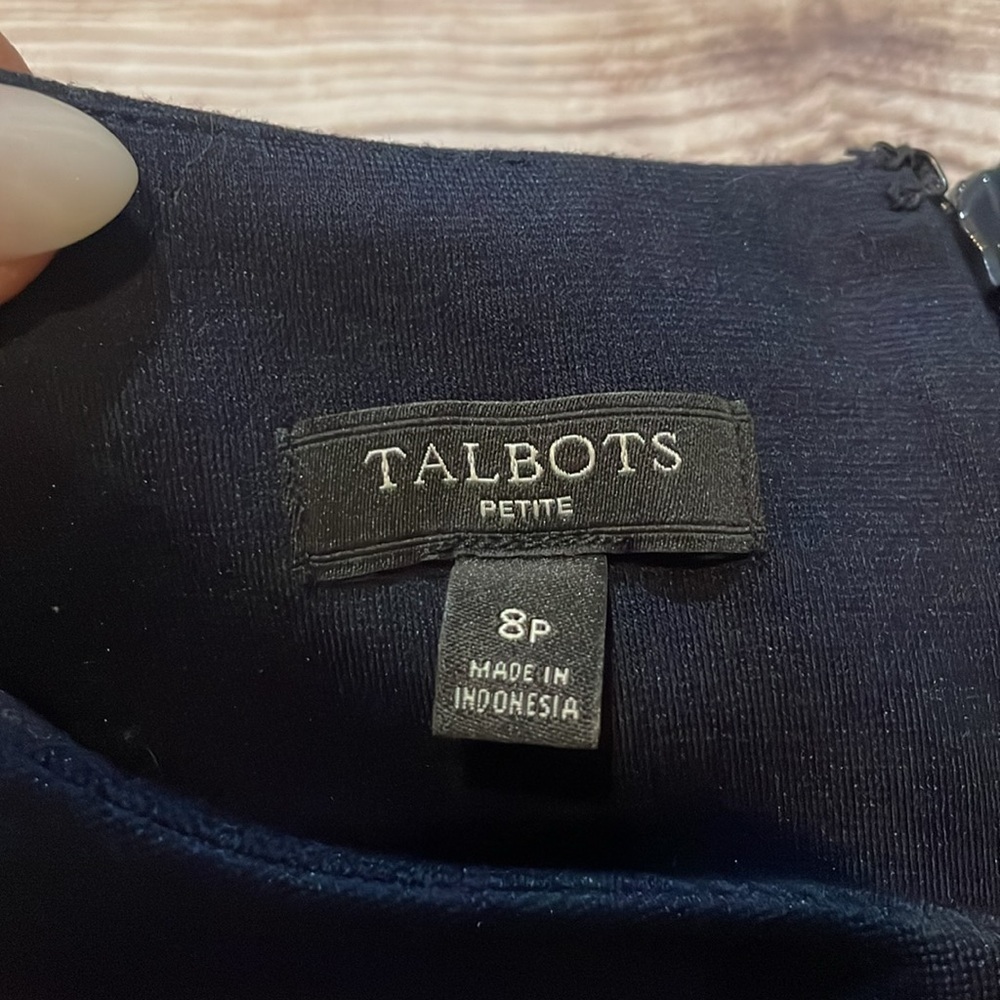 Talbots Navy Blue Scallop Eyelet Trim Dress Size 8P Career Office Classic - Picture 3 of 12